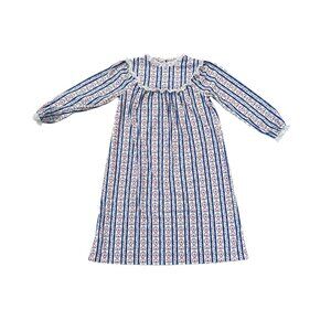 Lanz of Salzburg Girls Nightgown Blue L 10/12 – Floral Stripe Flannel, Lace Trim